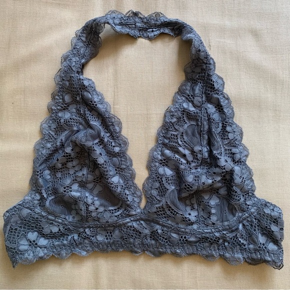 Intimately Free People Galloon Lace Halter Bralette Bra Floral Gray Womens Small - Picture 1 of 9
